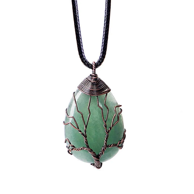 Natuursteen Crystal Drop-vormige Draad Wond Lucky Tree Hanger Ketting Vrouwen Romantische Sieraden Choker Vriendin_voghion.com