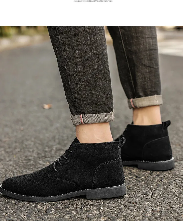 Chaussures en cuir suédé kaki de Style britannique bottines en dentelle confortables hommes Botas Para Hombre 250425_voghion.com