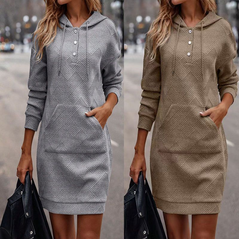 Women's Clothing loose casual solid color hooded long sweater_voghion.com