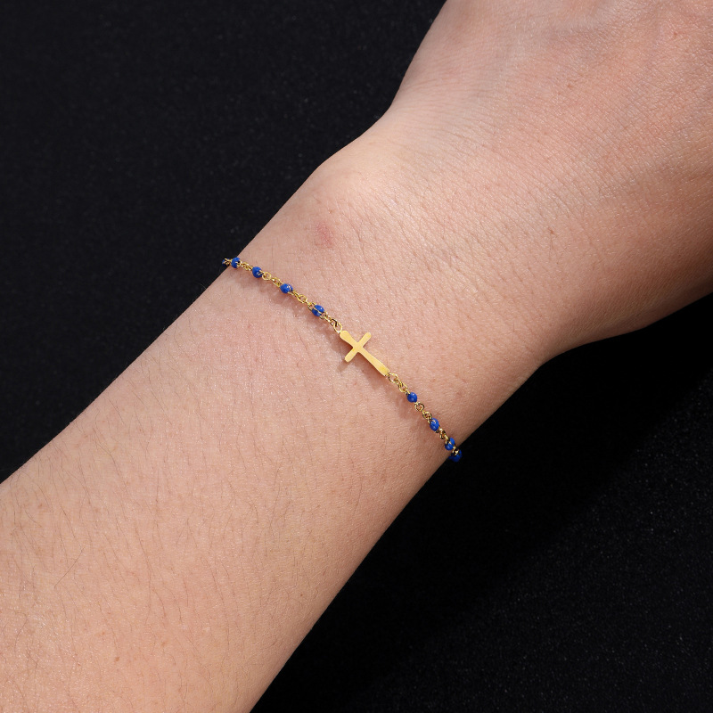 Braccialetto in acciaio al titanio con croce alla moda per donna, elegante e versatile, semplice, per coppia_voghion.com