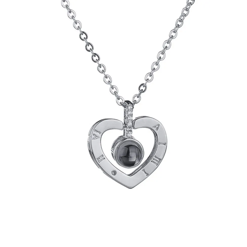 Νέο ροζ χρυσό κολιέ Sier I love you 100 Lanugage Love Memory Projection Heart Δώρο γενεθλίων Drop Shipping 223N_voghion.com