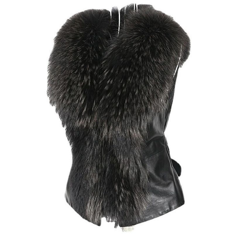 Abbigliamento Autunno e Inverno Donna Giacca Collo Procione Corto Slim Fit Gilet di Pelliccia_voghion.com