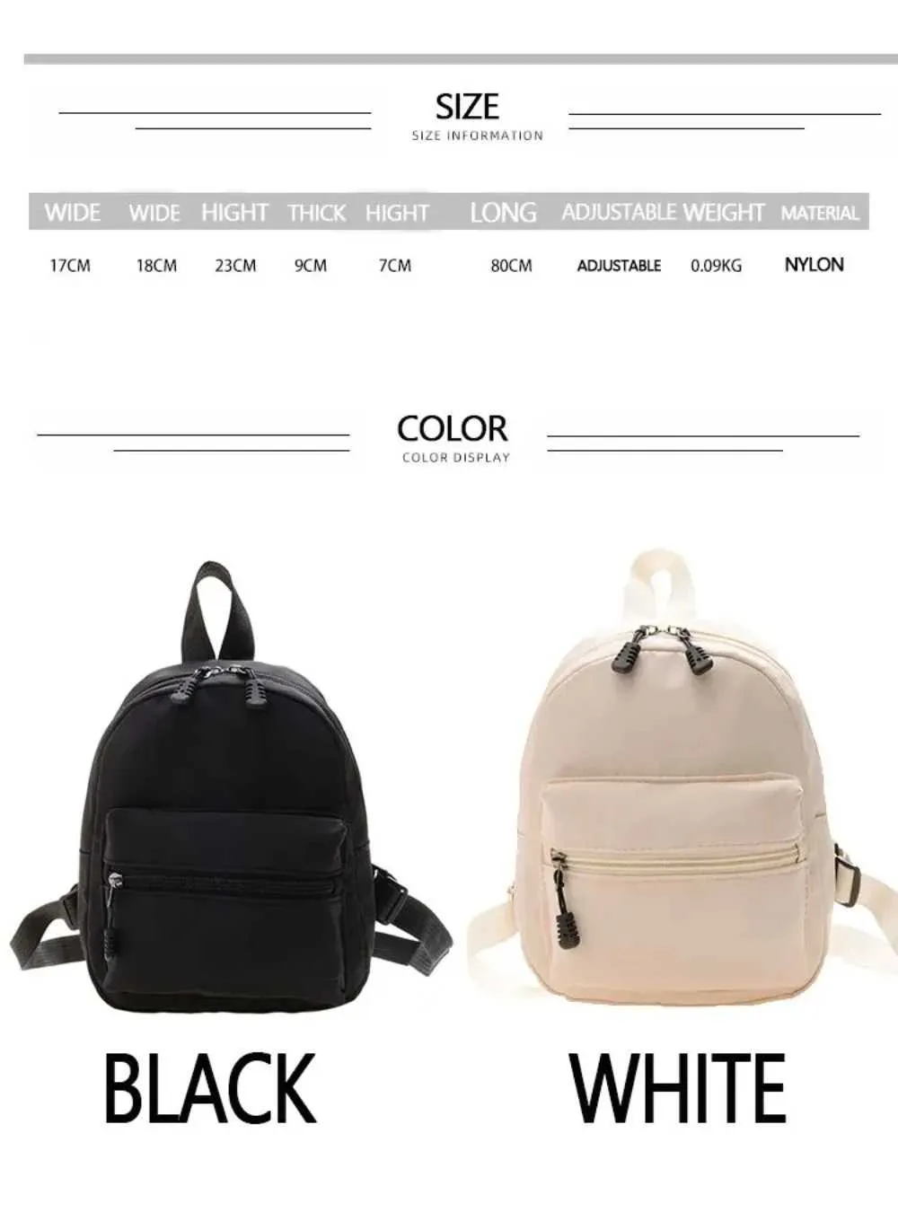 1ks mini dámské batohy trendy nylonová dámská taška malé školní tašky bílý batoh pro dospívající dívky módní ležérní_voghion.com