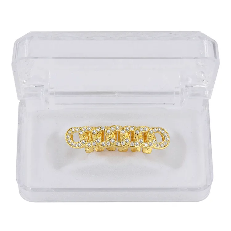 Echtes Gold Zähne Fang Grillz Punk Hip Hop Cubic Zirkon Iced Out Vampire Dental Mund Grills Zahnspangen Zahnkappe Rapper_voghion.com