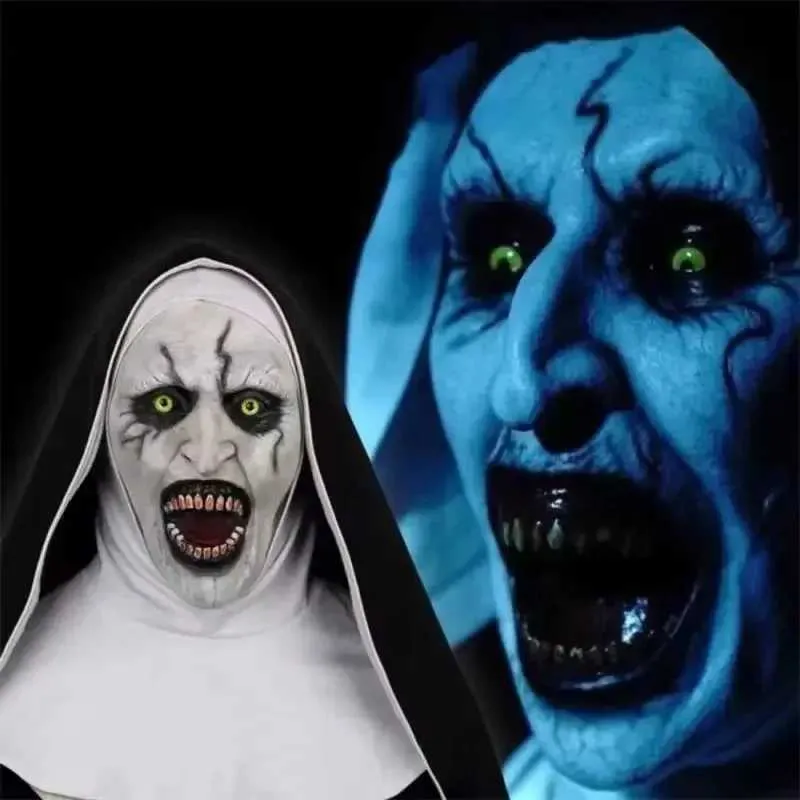Läskig latexmask med korshalsband och huvudbonad Halloweenfest maskerad nunnadräkttillbehör Y240829_voghion.com