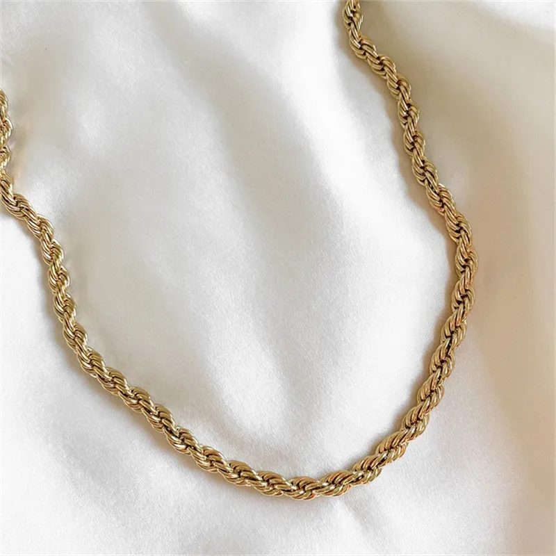 Donne Corda Catene Collane Bracciali Cavigliere 3mm 4mm 14K Oro Argento Placcato Choker Collane Twisted Hip Hop Gioielli Regali_voghion.com