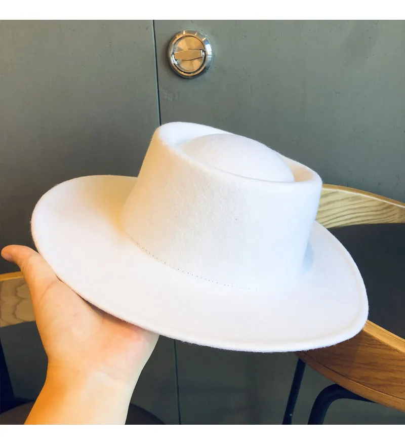 Berete toamna și iarna albe biserică nuntă pălării Fedora pentru femei retro elegant plat top concav bazin ecvestru capac_voghion.com