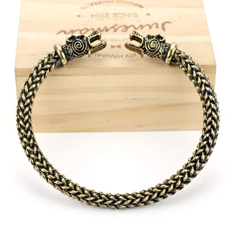 Viking Dragon Bracelet For Men Open Cuff Silver And Bronze Tone_voghion.com