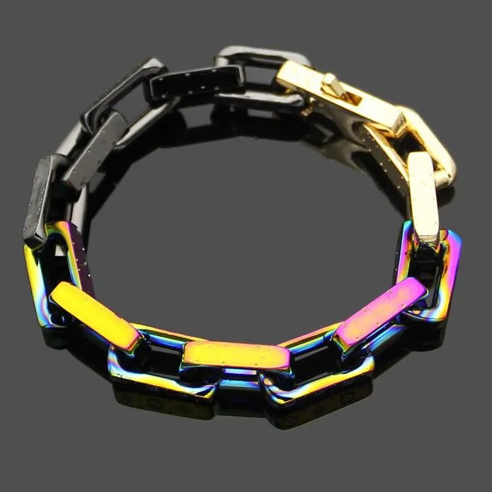 Mode Neue Kommen Mann und Frau 316L Titan Stahl Gravieren Farbige Armband Vergoldet Dicke Kette Armbänder_voghion.com