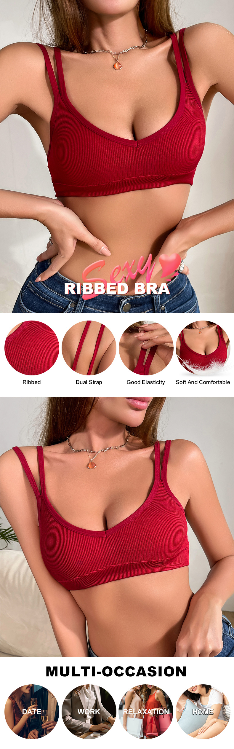 No steel ring, large chest, gathered seamless bra, solid color, comfortable and sexy sports bra_voghion.com