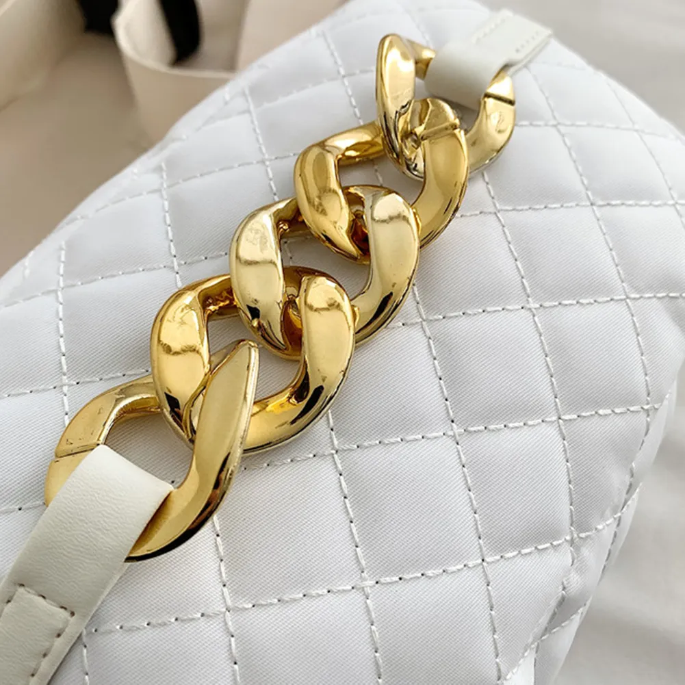 Bolsa tiracolo acolchoada com corrente grossa, casual, alça ajustável, simples e portátil para fim de semana_voghion.com