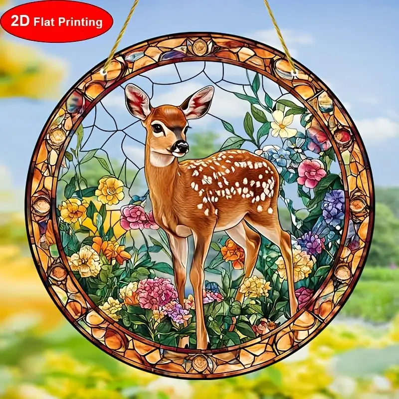 8" Sika Deer Suncatcher - 2D Acrylic Stained Decor. Perfect For Window/living Room/spiritual Spaces. Ideal Nature-themed Gift For Birthdays._voghion.com