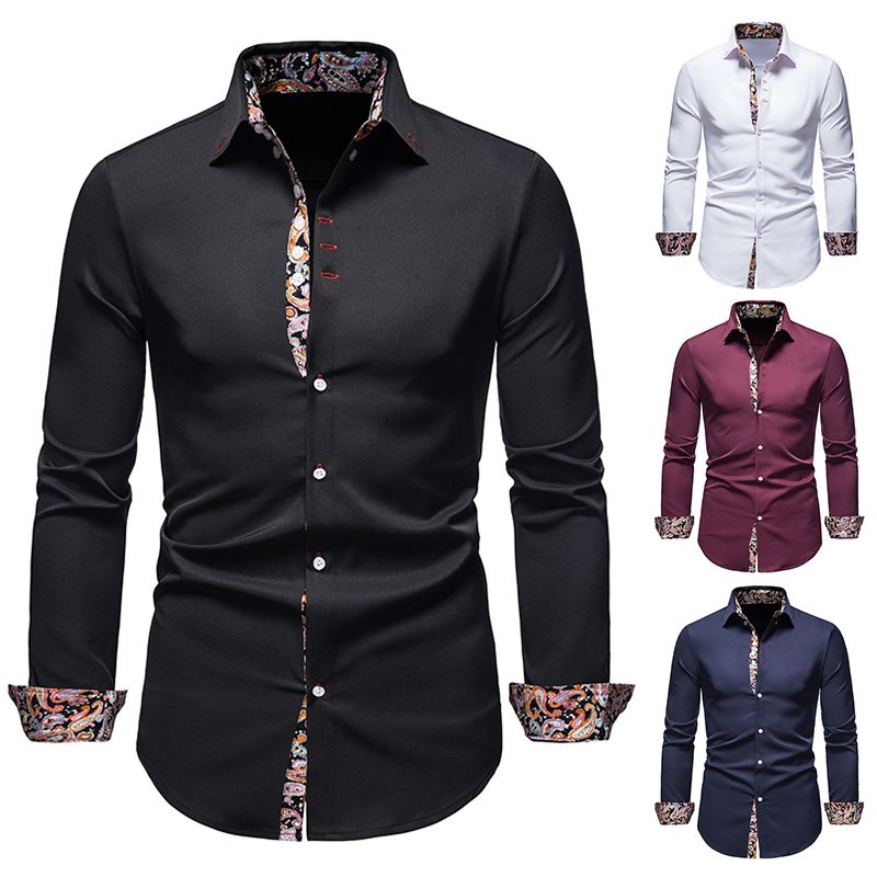 Chemise boutonnée à manches longues et imprimé cachemire pour homme, coupe slim et décontractée, motif floral, A215