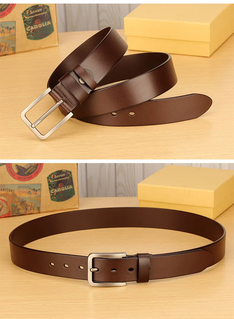Gürtel für Herren, echtes Lederband, Dornschließe aus Legierung, lässiger Herrengürtel für Jeans, Kummerbund, Ceinture Homme 23063005542_voghion.com