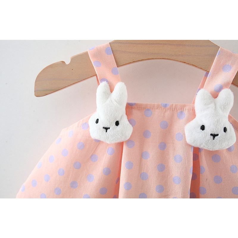Vestido de verano para niña con estampado de lunares y flores, con tirantes de conejo y cremallera_voghion.com