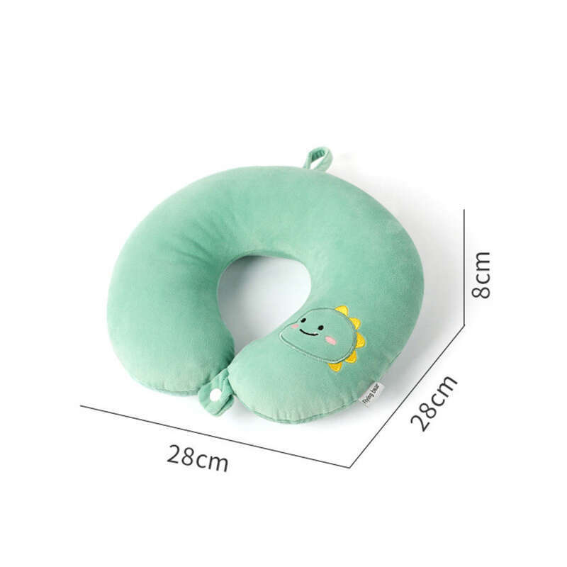 Almohada para el cuello con estampados de dinosaurio verde de dibujos animados en forma de U de camello para la oficina, para proteger la siesta, para viajes, aviones_voghion.com