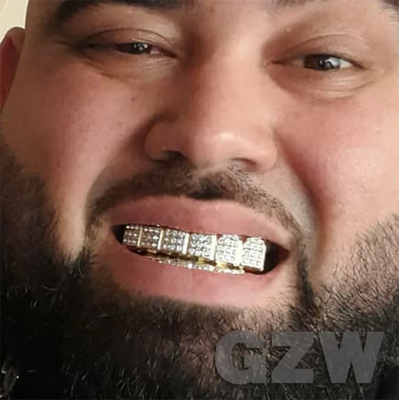 Echtes Gold Vampirzähne Fang Grillz Punk Hip Hop CZ Cubic Zirkon Poker Buchstaben Iced Out Dia Grills Zahnspangen Zahnkappe_voghion.com