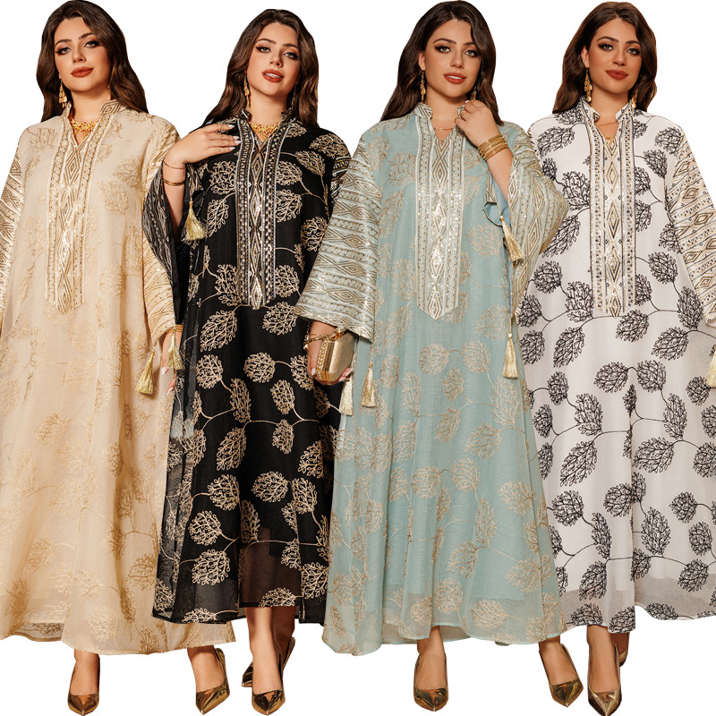 Robe brodée à paillettes pour femme, grande taille