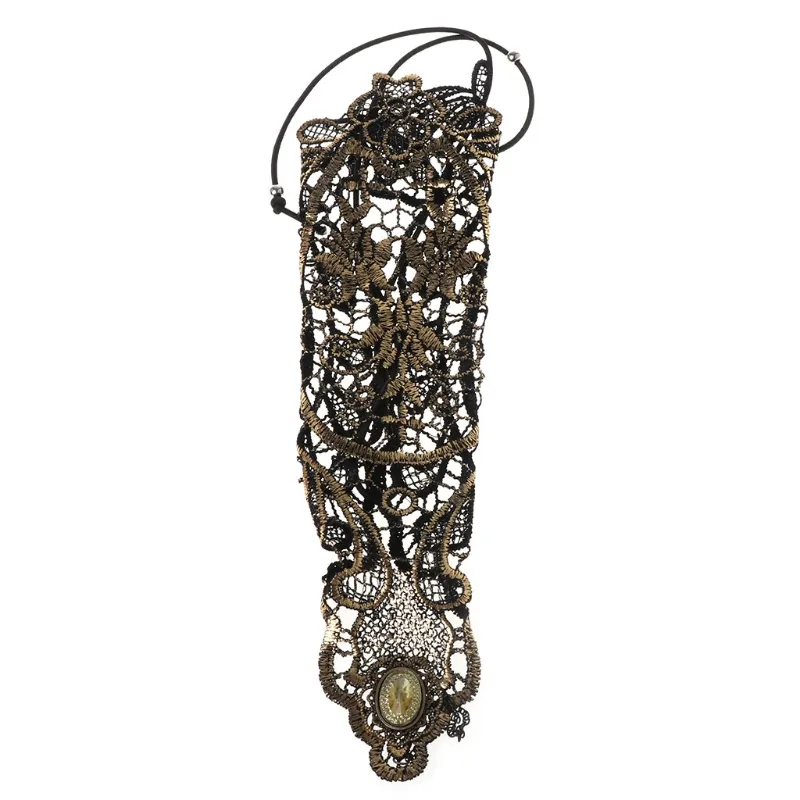 Fashion-Golden Women Hollow Out Fingerless Lady Long Lace Gloves_voghion.com
