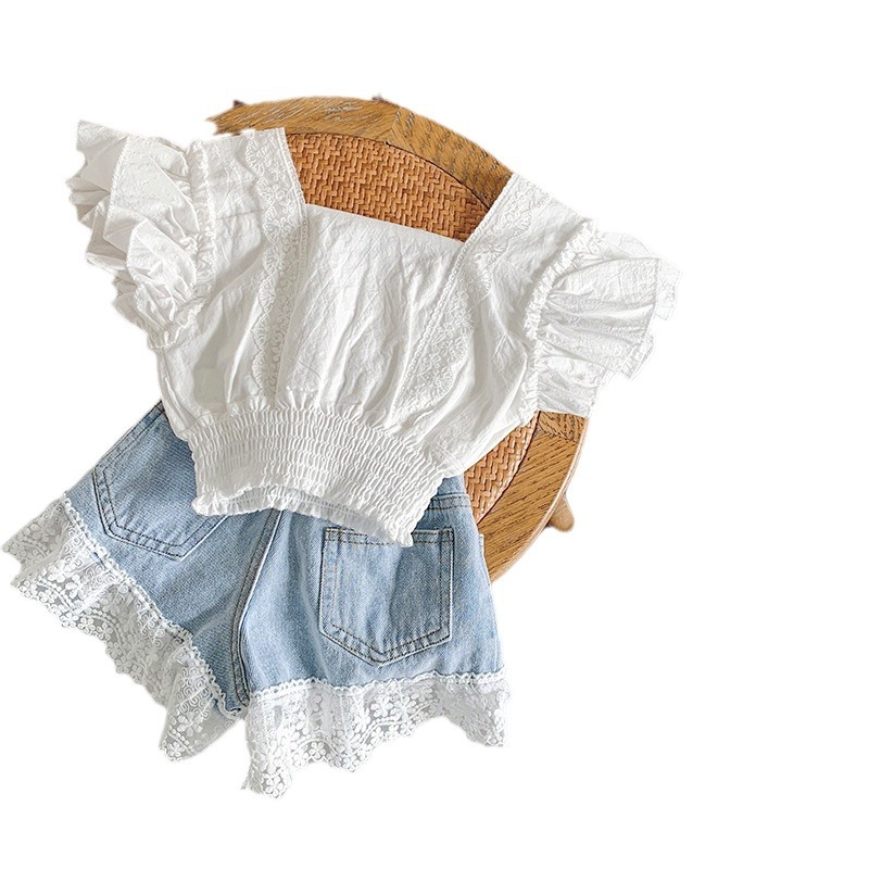 Mama & Copii haine copii vara nou fete costum top brodat la modă plus costum pantaloni scurți din denim_voghion.com