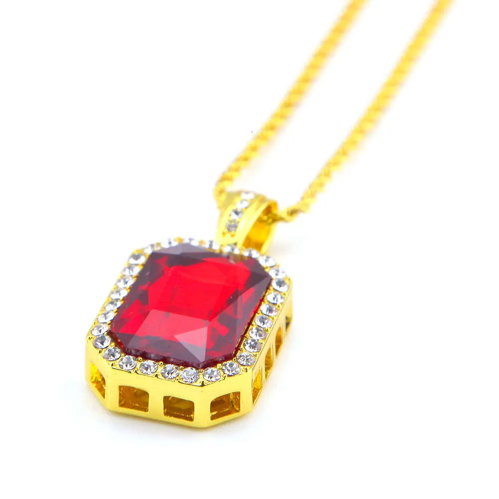 Hip Hop Diamond Square 4.5 * 2.5 Red Alloy Pendant Hiphop Men's Necklace_voghion.com