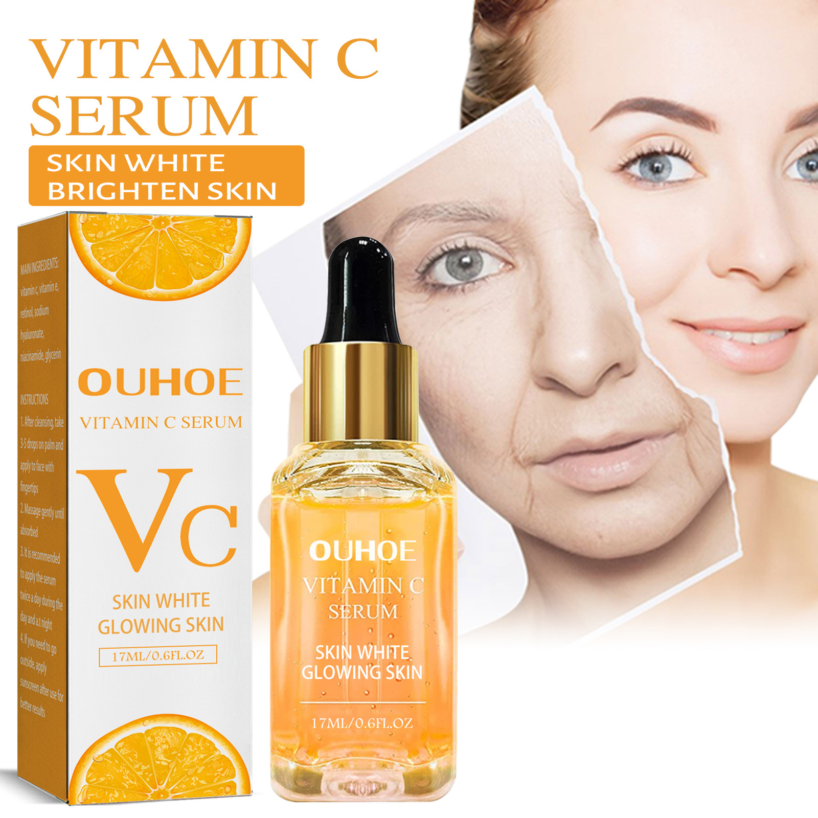 OUHOE Vitamin C Feuchtigkeitsspendende und aufhellende Haut Aufhellende Feuchtigkeitsspendende und straffende Essenz_voghion.com
