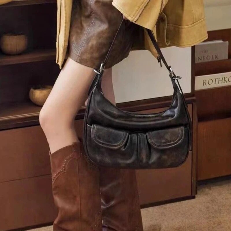 Ladies Solid Color Shoulder All-match Simple Multifunction Handbags Large Capacity Underarm Bags for Women Hobo Purse_voghion.com