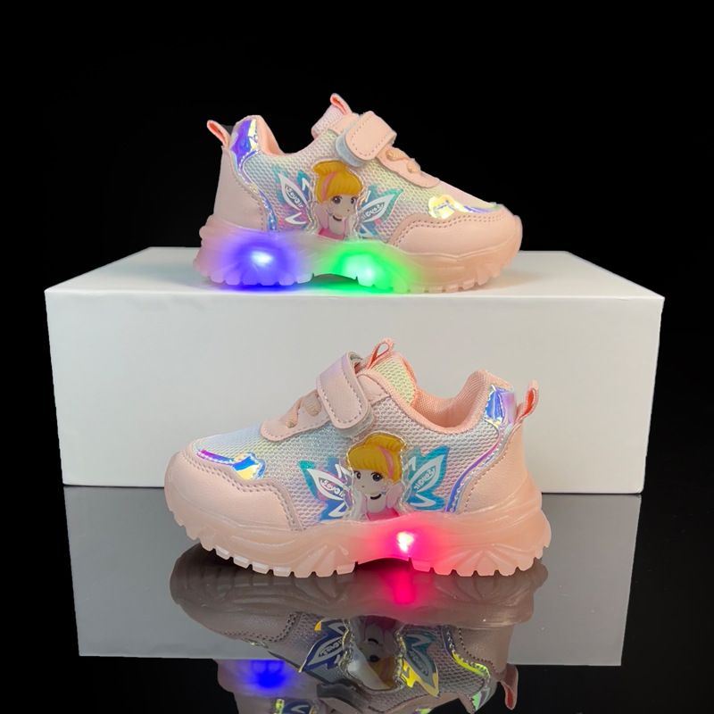 Elf Girls' 2022 Spring Autumn New Breathable Leisure and Comfortable Sports LED Light up Children's Shoes_voghion.com