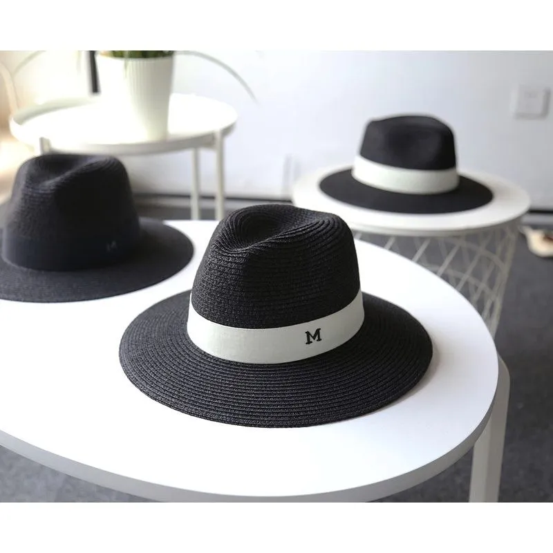Straw Jazz Hat Women's Black Panama Sunshade Summer Fedora_voghion.com