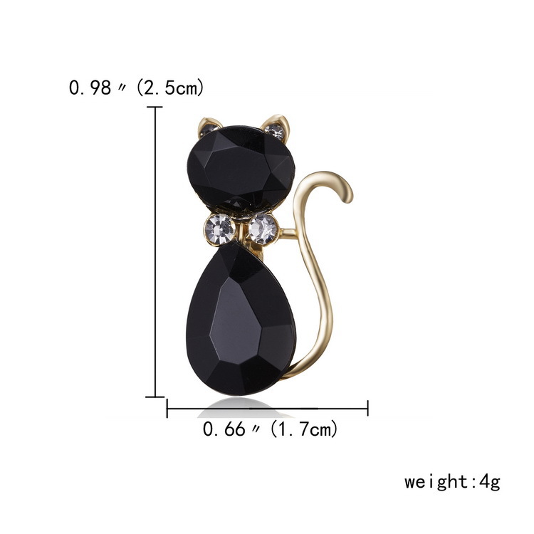 Spilla a forma di gatto con simpatico intarsio di diamanti dalla personalità, fiore sul petto con strass in lega alla moda e versatile_voghion.com