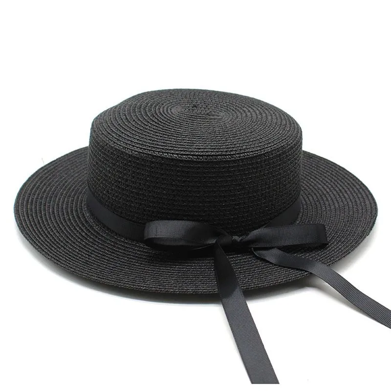 Fashion New Women's Outdoor Sunscreen Sun Beach Sunshade Travel Flat Top Bowknot Straw Hat_voghion.com