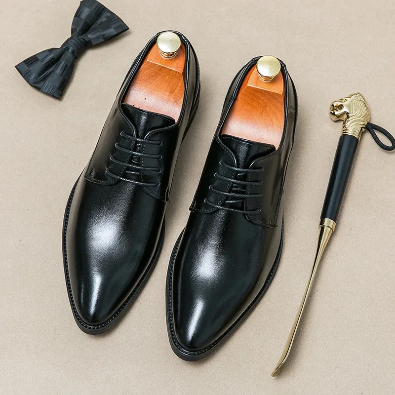 Classic Pointed Toe Leather Banquet Wedding Business Career Casual Gentleman Mens Formal Shoes 240701_voghion.com