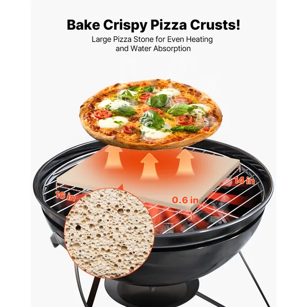 Pizzastein, 406 x 355 mm, rechteckiger Cordierit-Pizzastein, extra großer Backstein mit Schaber, 15 mm dick, hitzebeständig_voghion.com