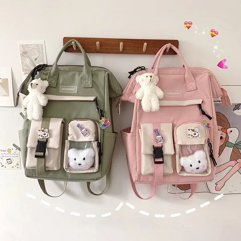 2024 Damen-Laptop-Rucksäcke in Bonbonfarben, süße Kawaii-Schultaschen für japanische Reise-Camping-Rucksäcke für Teenager_voghion.com