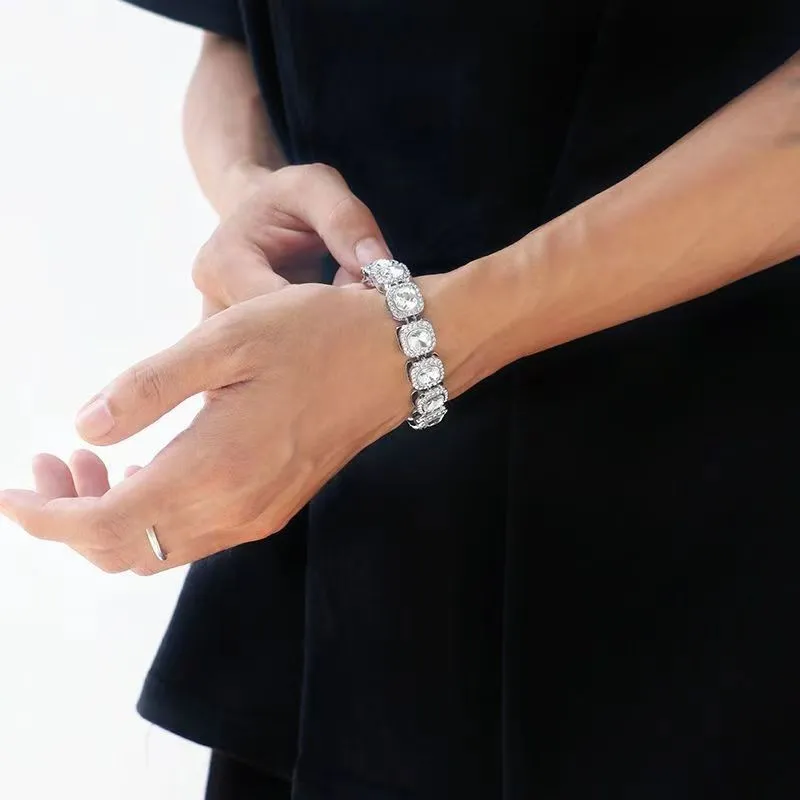 Chains Hip Hop Square Colorful Rhinestones CZ Tennis Chain Choker Necklace Male Femalebling Punk Bracelet Jewlery Couple_voghion.com