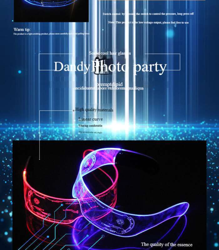 Gafas luminosas de ciencia ficción con LED recargables y tecnología futurista, ideales para cumpleaños de celebridades de Internet y fotografía de bares._voghion.com