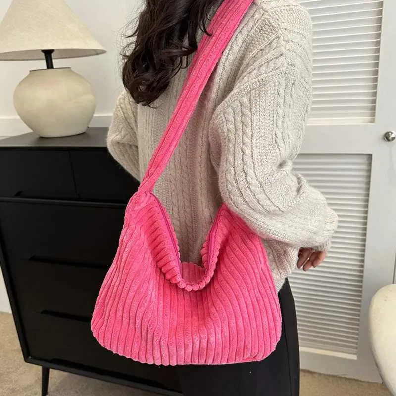Borsa da designer Design semplice Borsa a tracolla in velluto a coste tinta unita Portafoglio e borsa a mano casual da donna_voghion.com