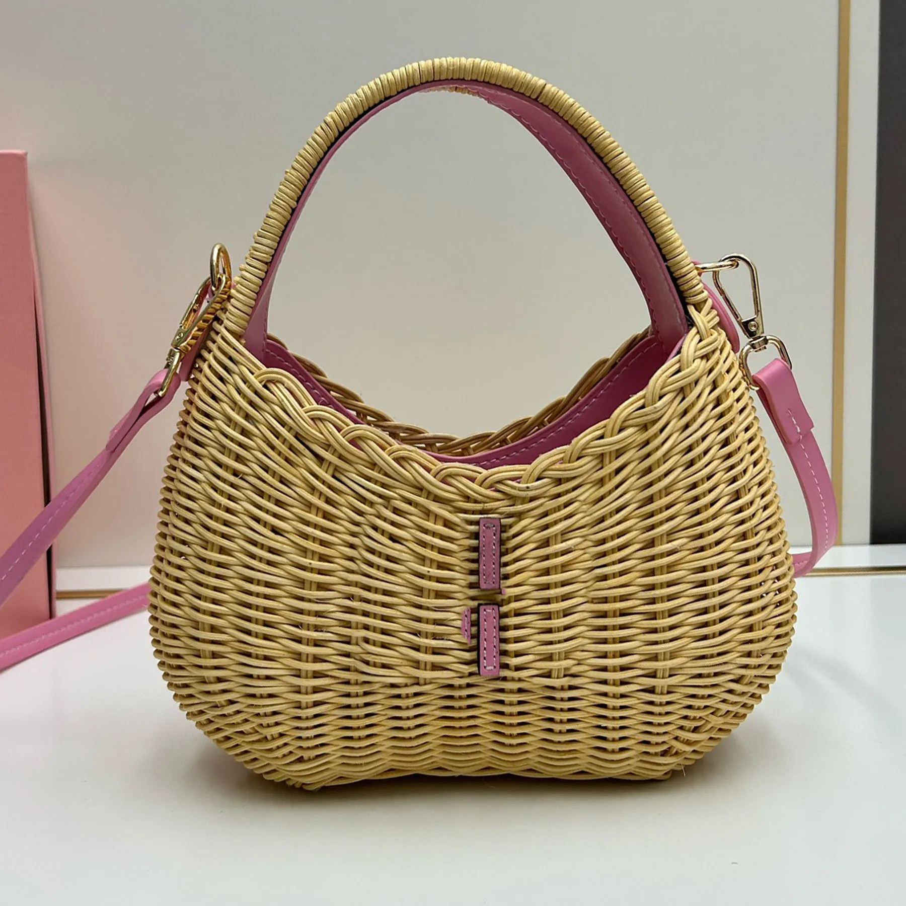 Borsa a tracolla classica di alta qualità Wander Woven Hobo di design con tracolla in pelle rimovibile e hardware dorato. Manico superiore._voghion.com