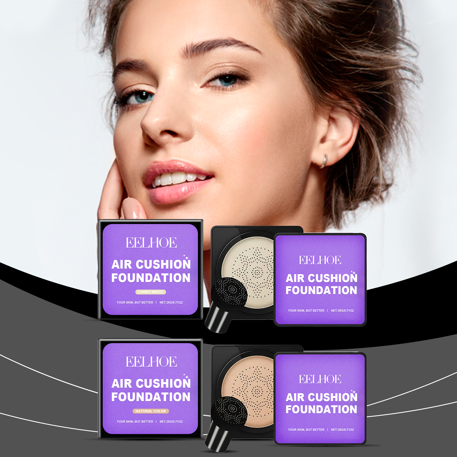 EELHOE Mushroom Cushion Foundation Hydratační plné krytí Nekomedogenní Lehká přírodní úprava Snadná aplikace_voghion.com