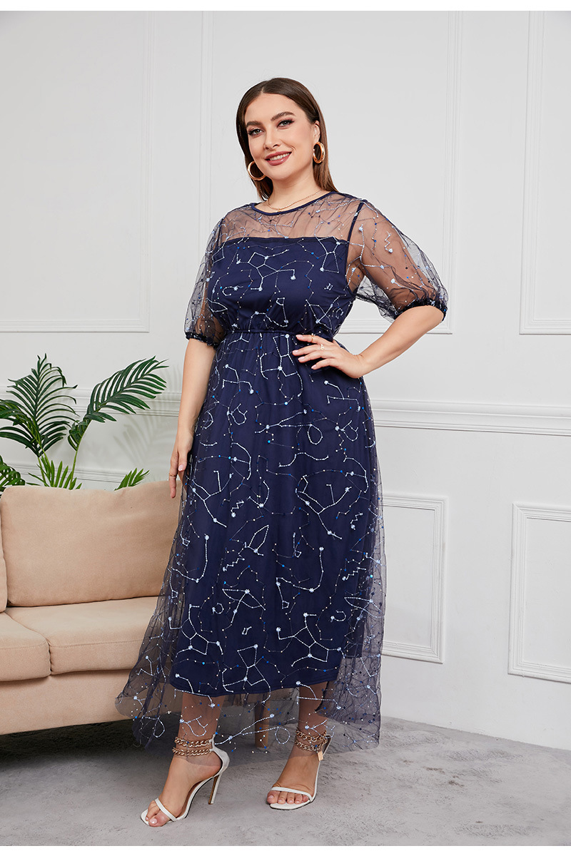Elegant Women's Plus Size Mesh Dress For Banquet And Evening Party_voghion.com