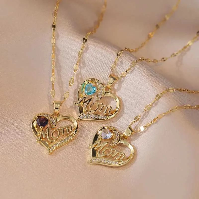 Collane Moda CZ Zircone Collana con ciondolo a forma di cuore con catena in acciaio inossidabile Gioielleria raffinata per i regali della mamma per la festa della mamma_voghion.com