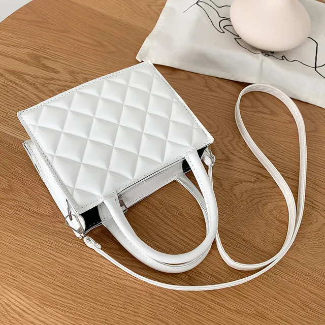 Borsa a tracolla da donna alla moda, casual, con cerniera, a reticolo rombico, piccola, con manico superiore, in tinta unita, per viaggiare ogni giorno._voghion.com