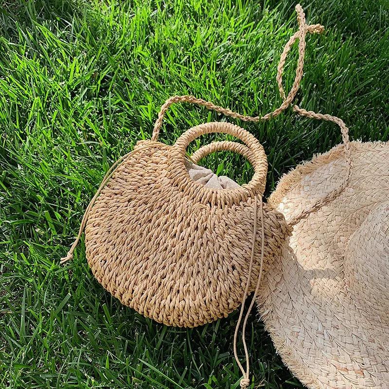 Half-round Rattan Shoulder Bag Large Capacity Summer Beach Tote_voghion.com