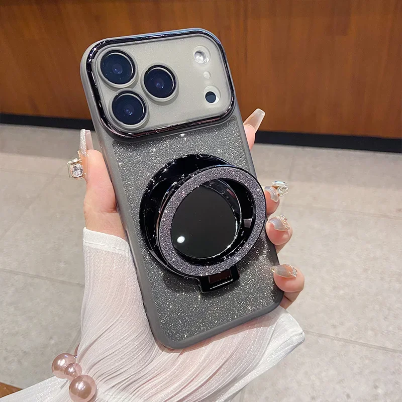Luxury Glitter Phone Case With Magnetic Mirror Bracket And Film_voghion.com