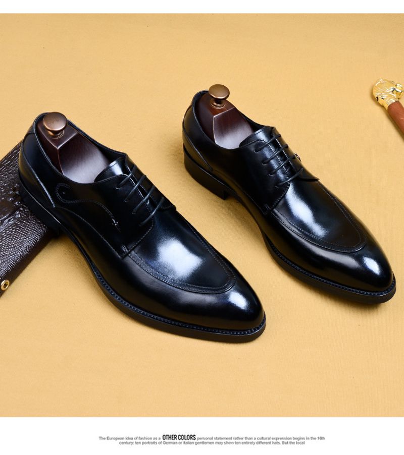 Scarpe Derby da uomo in pelle nera con lacci a punta, eleganti, da sposo, da cerimonia, da uomo, all'ingrosso_voghion.com