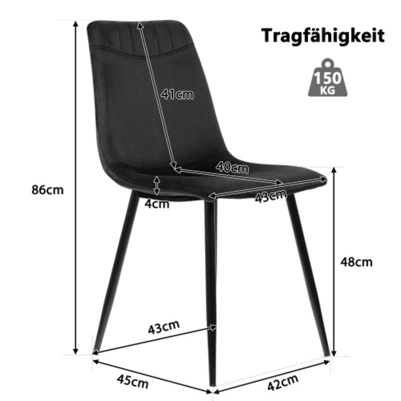 Esszimmerstuhl (4 St), Schwarz,Samtstühle,Wohnzimmer Stühle,Polsterstuhl Stuhl mit Rückenlehne,Sitzfläche Gestell aus_voghion.com