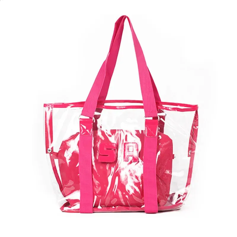 Candy color Transparent Bags Summer Package PVC clear Beach Jelly Crystal Shoulder Bag Women Handbag drop 240731_voghion.com