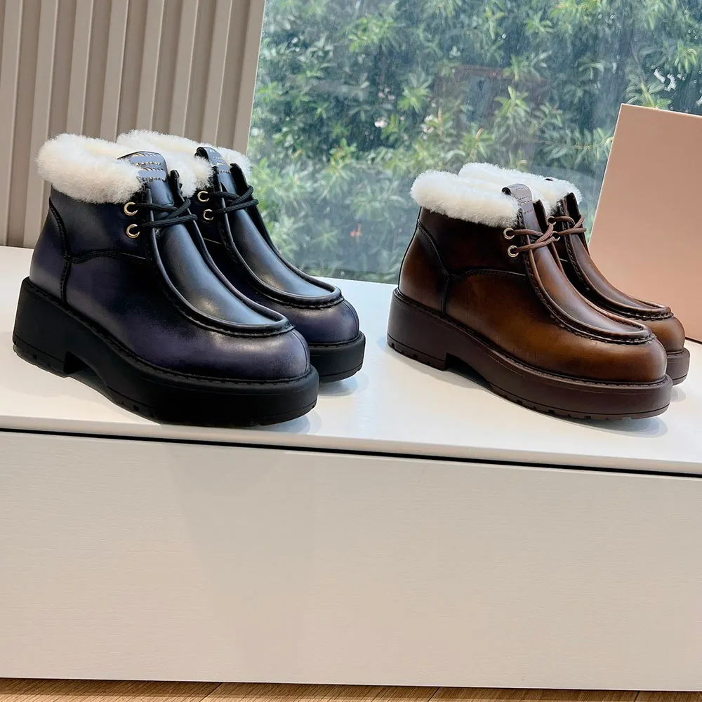 New womens designer winter snow platform lace up boots rubber non slip sole Ankle Boots G027 comfort warm Leather ing_voghion.com