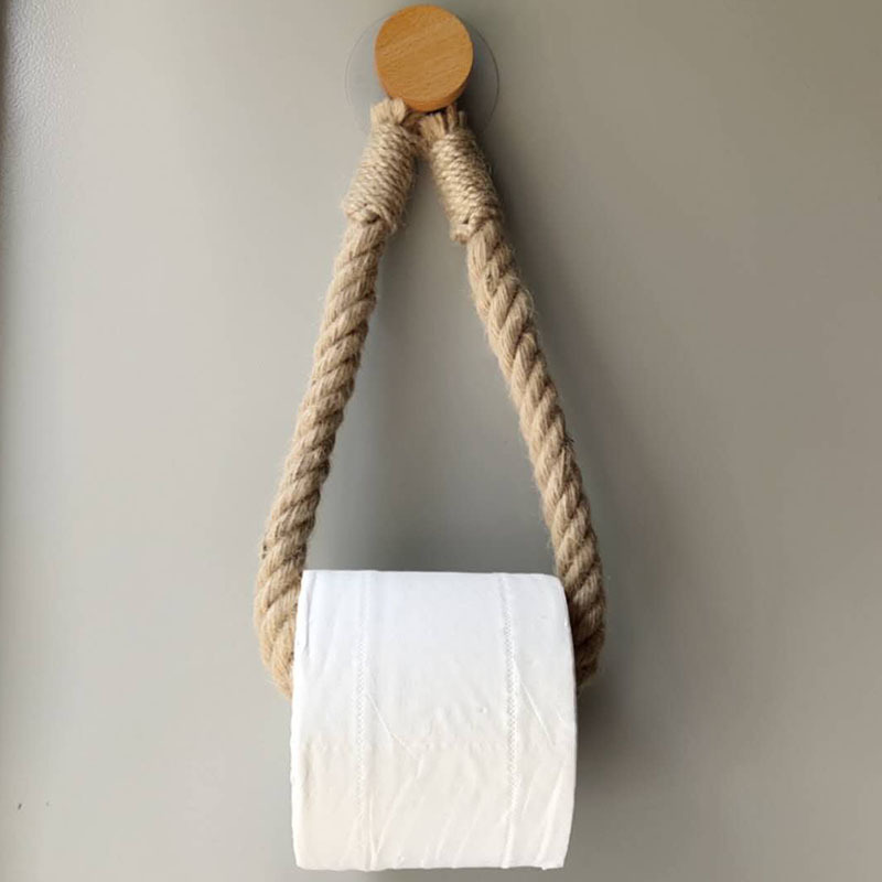 Porta pañuelos de papel sin agujeros para colgar en la pared con cordón de algodón Porta pañuelos de papel de madera maciza con combinación_voghion.com