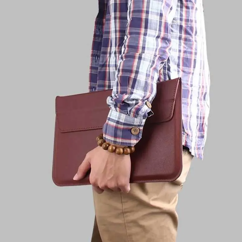 Custodia per laptop a busta, astuccio in pelle di coccodrillo per MacBook Air/Pro 12-15", custodia protettiva con supporto verticale_voghion.com